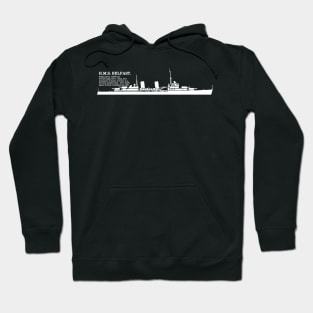 HMS Belfast British WW2 Light Cruiser Ship Infographic Silhouette Hoodie